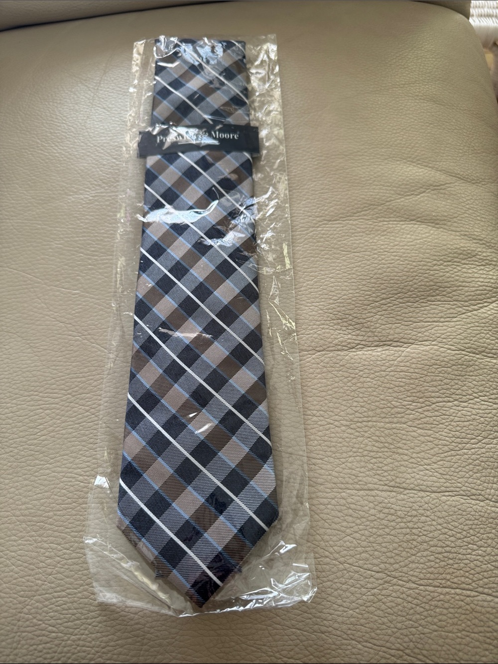 Preswick &Moore Blue and Brown Plaid Men's Tie